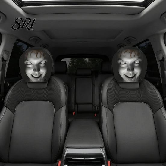 Unique Car Headrest Design 2Pcs Halloween Covers, Horror-Themed Seat Neck Pillow Washable Cover Cases, Breathable Stretchy Protector for Auto Interior