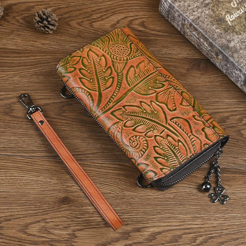 Johnature Phone Bag Retro Embossed Large Capacity Multi Card Women's Wallet Versatile Small Crossbody Bag