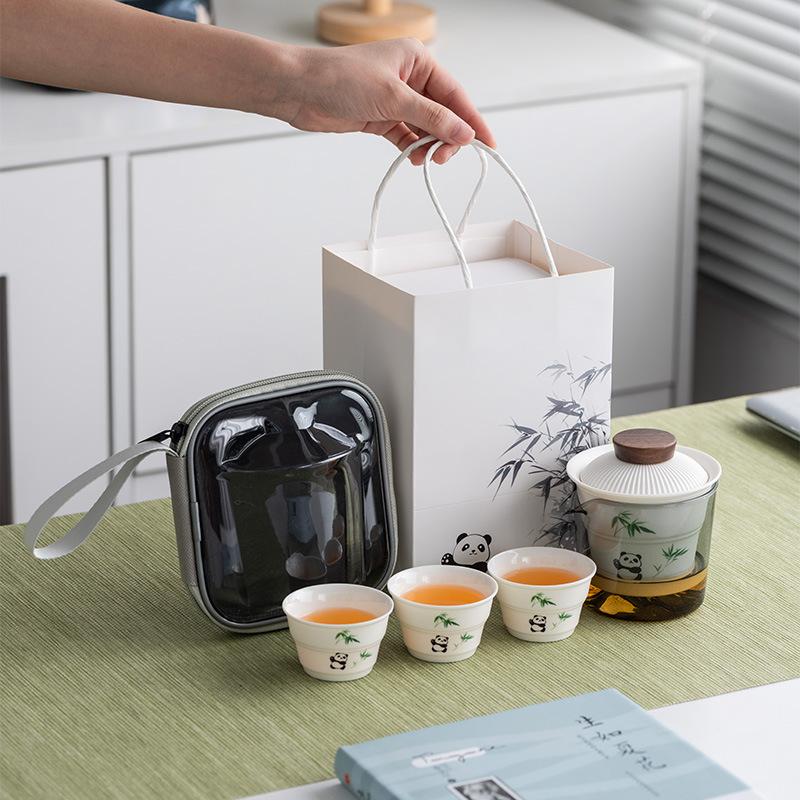 Panda Suet Jade Porcelain Kung Fu Travel Tea Set Outdoor Portable