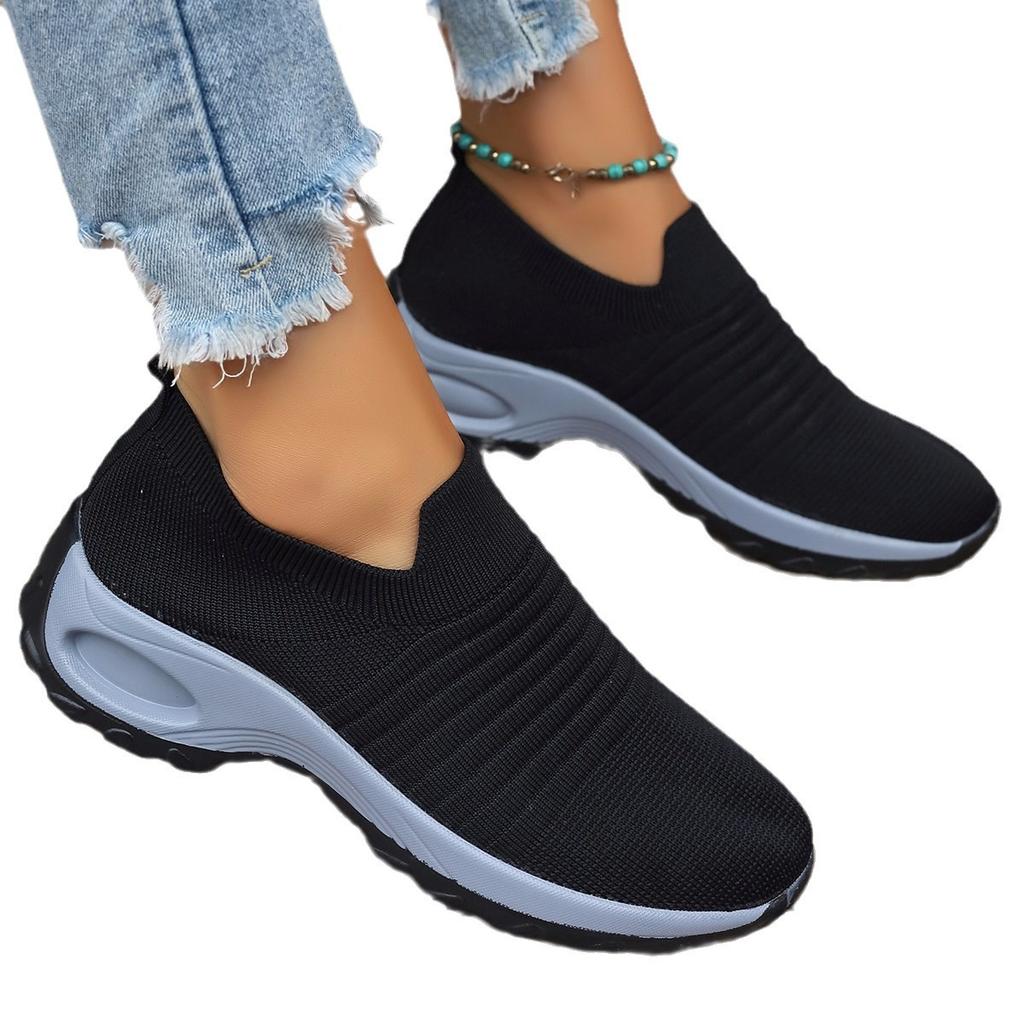 Große Größe fly-gewebte lässige Sportschuhe Damen 2025 neu fußanliegend Socken-Typ Ein-Pedal-Flats
