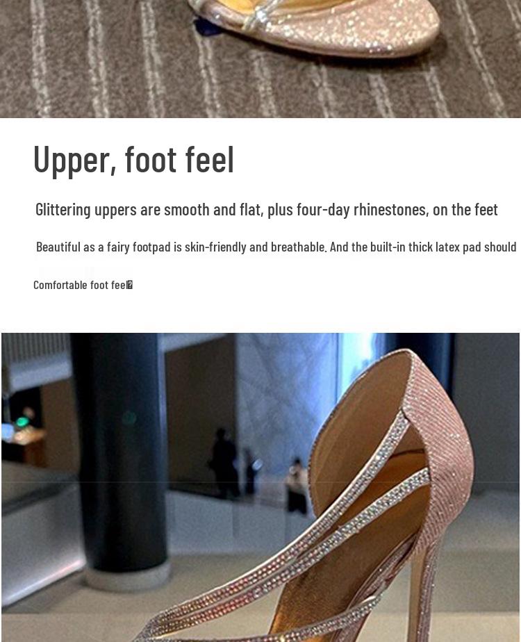 Sandaler med høye hæler i ekte skinn med strasskjede - Xiaoxue-stil for kvinner