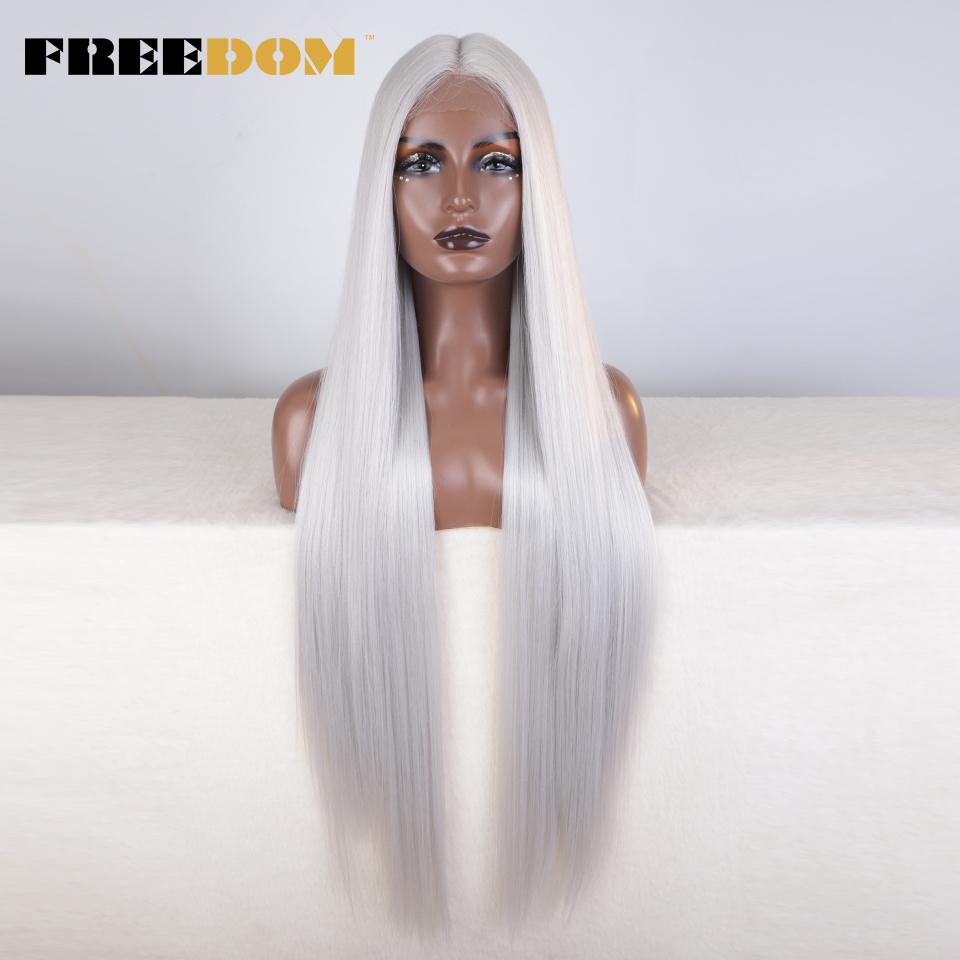 FREEDOM Synthetic Lace Wig 38 Inch Deep Part Long Straight Wig Ombre Pink Cosplay Wigs Synthetic Lace Front Wigs For Black Women