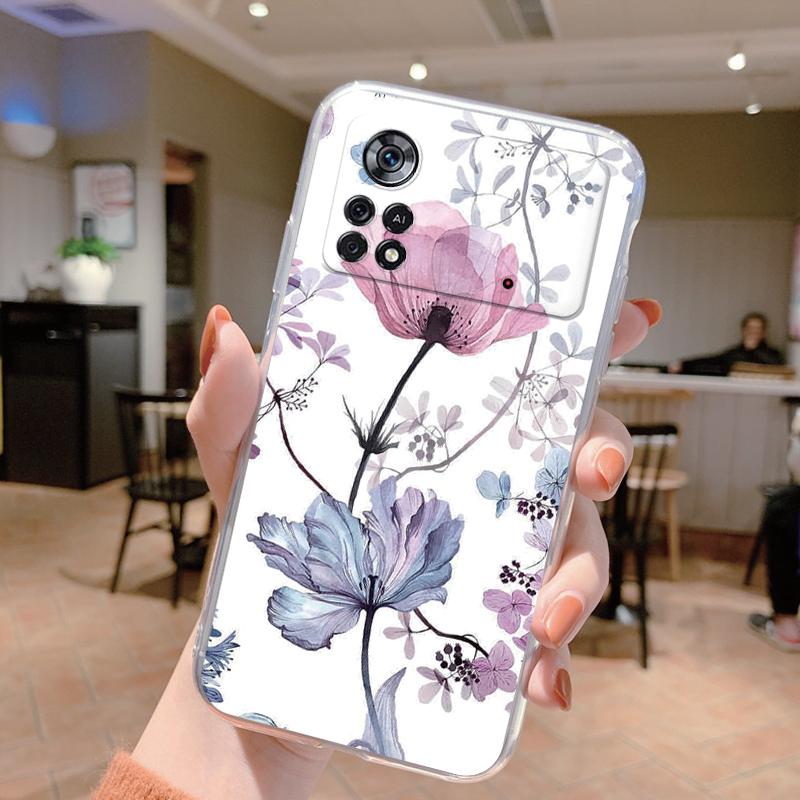Flowers For Poco X4 Pro 5G Poco M4 Pro Soft Silicone Phone Cases Transparent Back Cover Butterfly Case For Xiaomi Poco X6 X5 Pro Poco X4 Pro