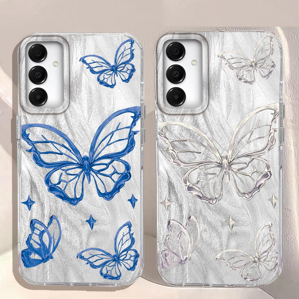 Laser Silver Butterfly Phone Case for Samsung Galaxy A55 A56 A36 A26 A16 A53 A06 A14 A24 A34 A54 A15 A25 A35 A12 A22 A32 Cover