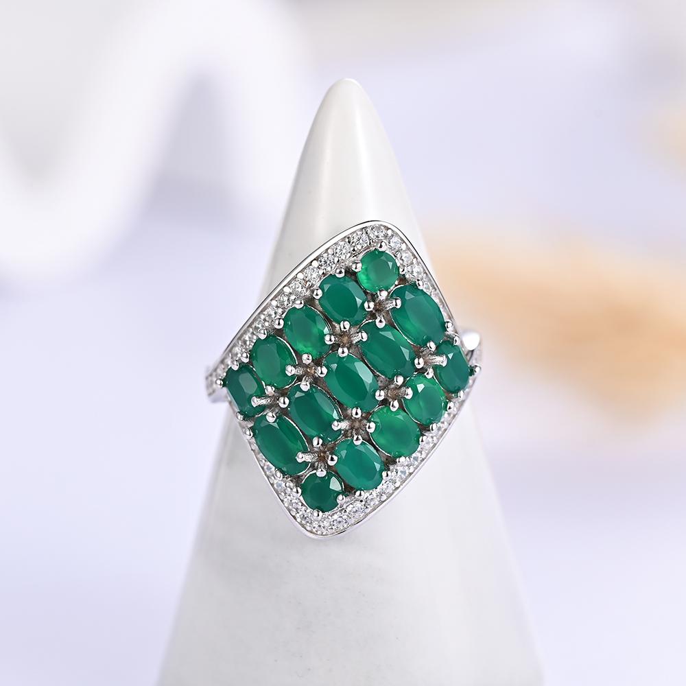 925 Sterlingsilber Damenring hochwertiger natürlicher grüner Achat feiner Schmuck Damenmodeschmuck, Jubiläumsparty-Geschenk