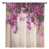 Red Flowers Planks Leaves Plant Chiffon Sheer Drapes for Living Room Bedroom Decoration Window S Curtain Panels Curtain