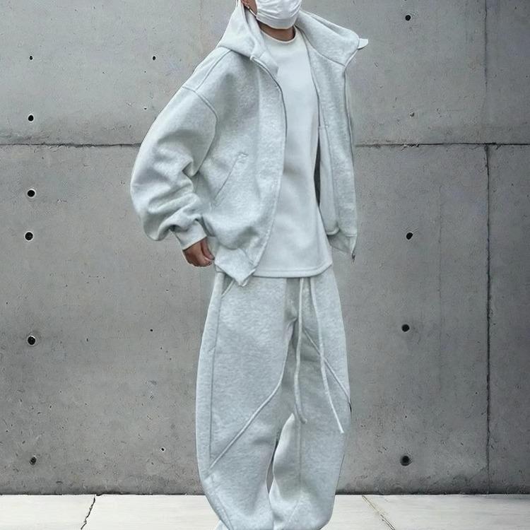 Men's Casual Sportswear Set: Trendy Cardigan Hoodie & Loose Trousers for Spring/Autumn
