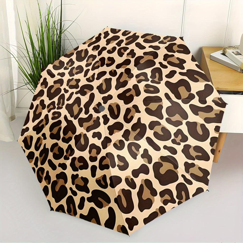 Folding Umbrella Leopard Print Umbrella with Beige and Brown Pattern Creative Portable Folding Umbrella, Suitable Holiday Gift