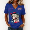 Women's Trendy Casual V-Neck Short Sleeve Letter Print Pullover Top for Everyday Wear