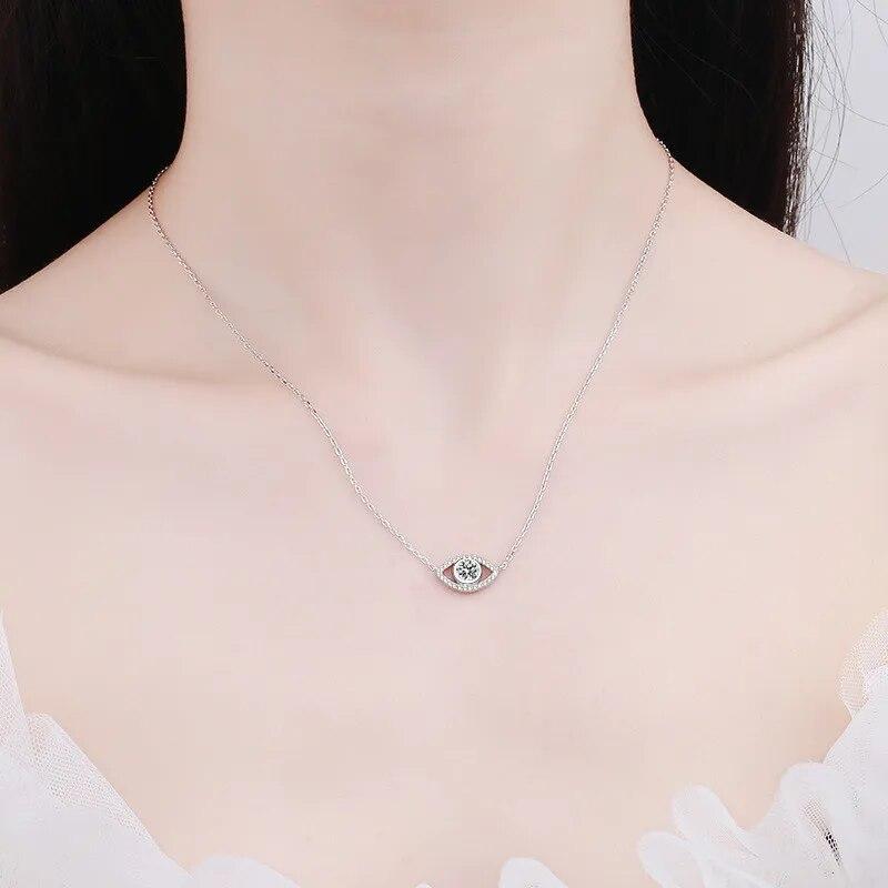 Silver 925 Original Brilliant Cut Diamond Test Past 0.5 Carat D Color Moissanite Eye Shape Gemstone Pendant Necklace for Women