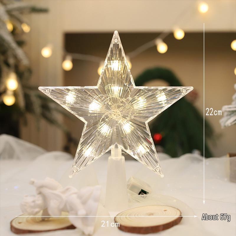 Christmas Transparent Luminous Star Tree Topper - Light-up Five-Pointed Decoration