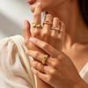 Stainless Steel Adjustable Ring for Women, 18K Gold Plated Emerald Zircon Open Cuff Band Waterproof Tarnish Free Jewelry
