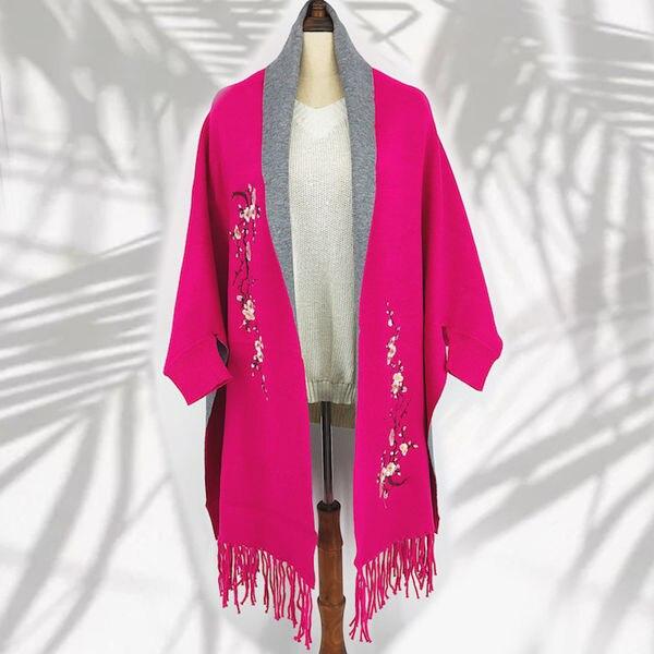 

Женские вышитые кардиганы, зимний свитер, женский осенний повседневный женский вязаный свитер с длинными рукавами и кисточками, свободный One Size фуксия