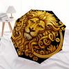 Golden Lion Head Ornament, Luxury Decorative Emblem Umbrella, Cute Umbrella with Cute Design, Portable 3-Fold Compact Umbrella for Men & Women, Valent