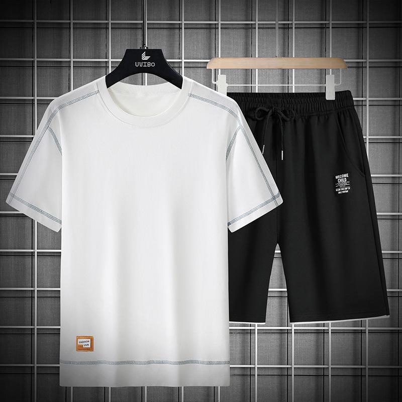 Lässiger Sportanzug Herren Kurzarm-T-Shirt Shorts Dreiviertelhose Mid-Pants Zweiteiliges Set