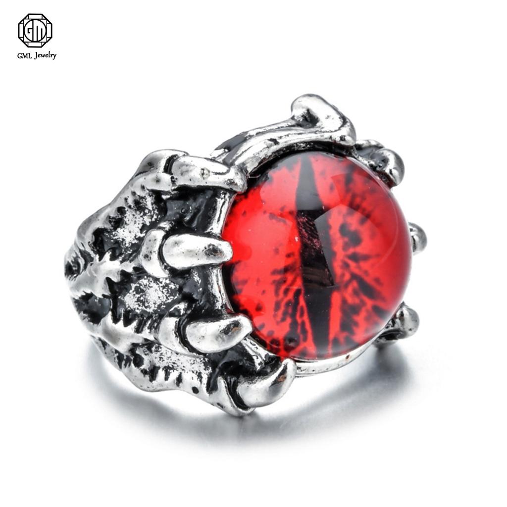 Gothic Dragon Claw Eagle Talon Ring Adjustable Open Band Evil Eye Blue Crystal Gothic Punk Jewelry for Men Women Unisex Vintage