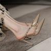 Fashion 2025New Women Summer High Heels Mules Slippers  Pointed To Sexy Rivets Outside Shoes  Fashion Sandals Zapatos Mujer