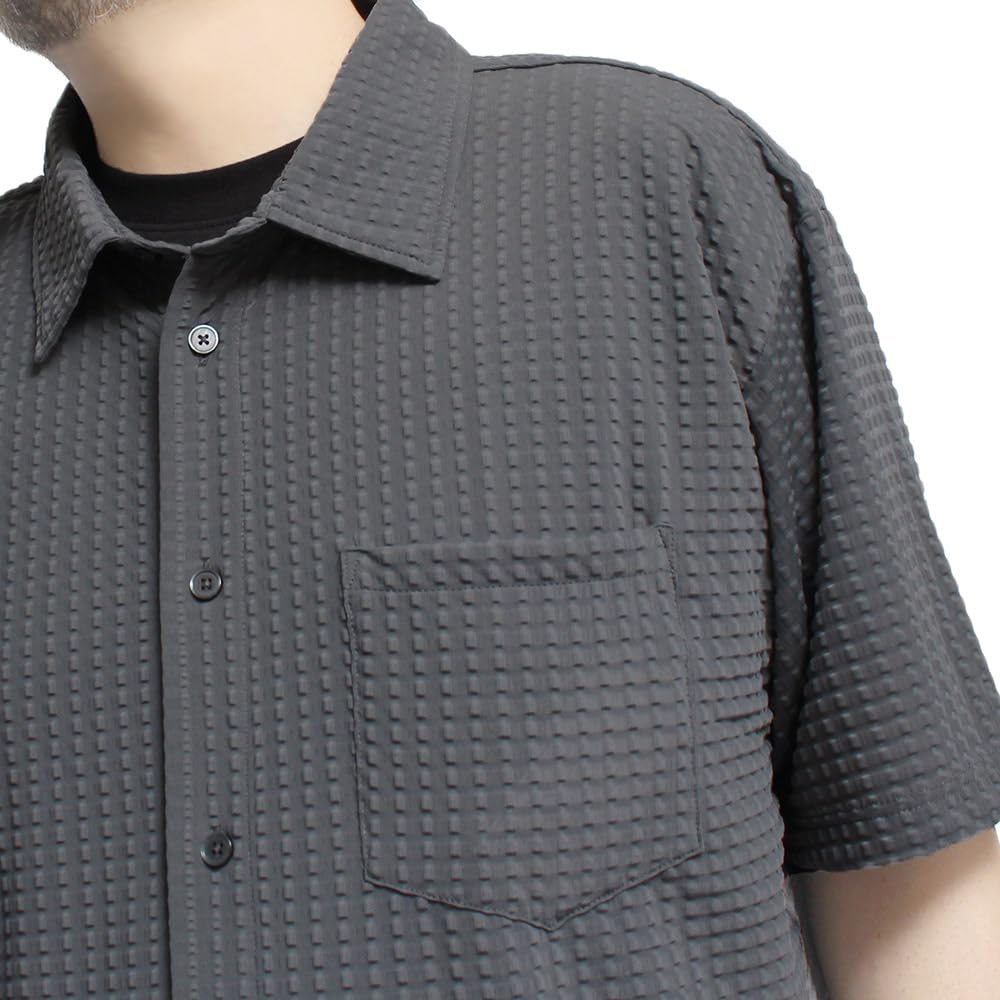 One Colors Men's Short Sleeve Shirt, Plus Size, Cool To the Touch, Stretch, Easy Care, Nylon Casual Shirt, Size 3L, Charcoal (03)