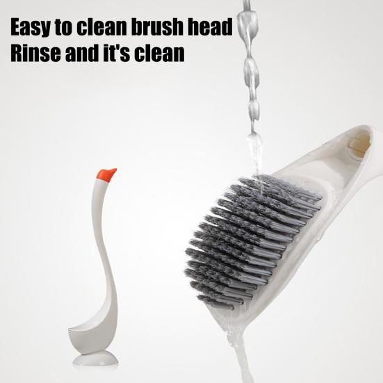 Yousheng Toilet Brush Dense PP Bristles Curved Long Handle Swan Shape Bathroom Brush with Leak-Proof Removable