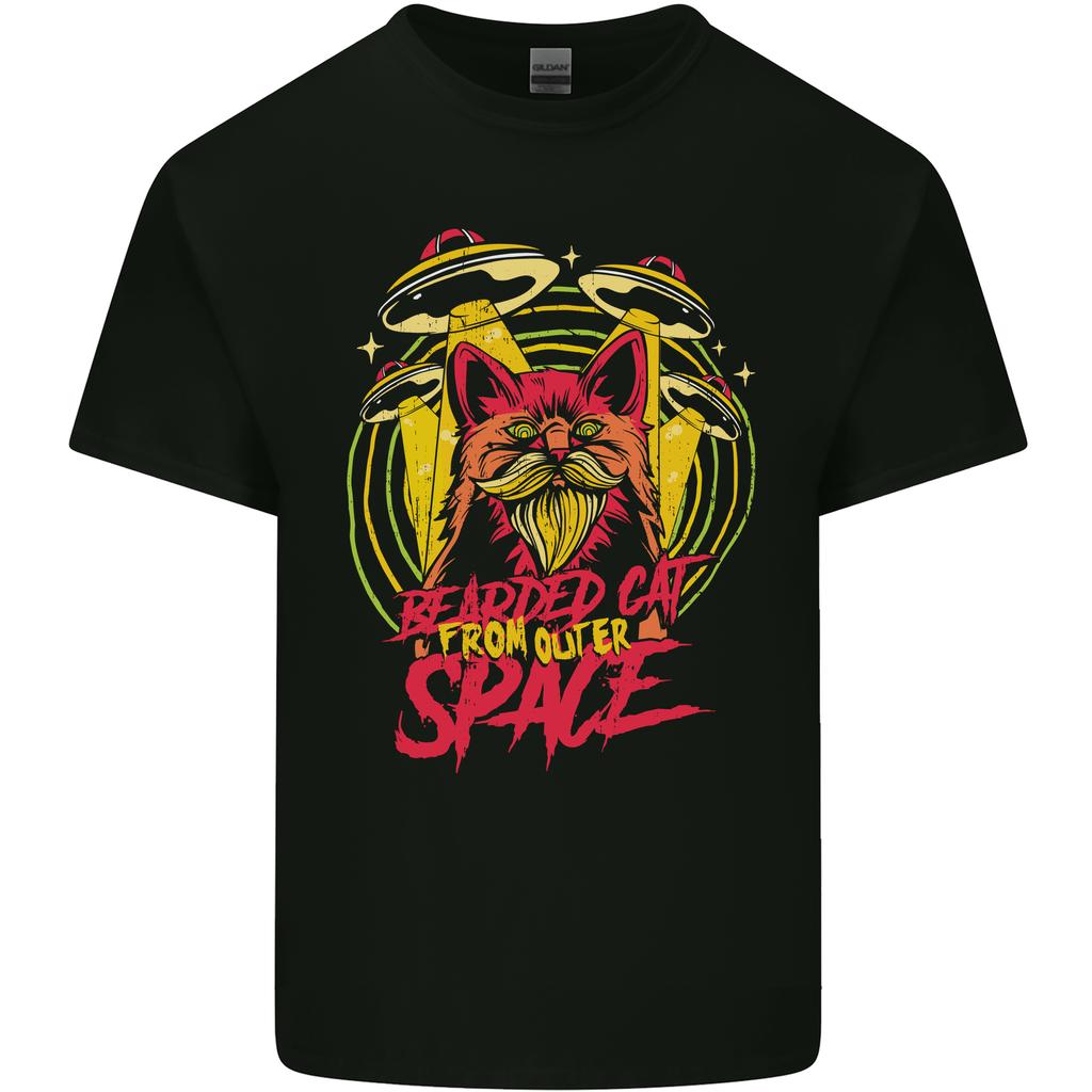 Bärtige Katze Aus dem Weltall Außerirdische UFO Herren Leichtes Baumwoll-T-Shirt