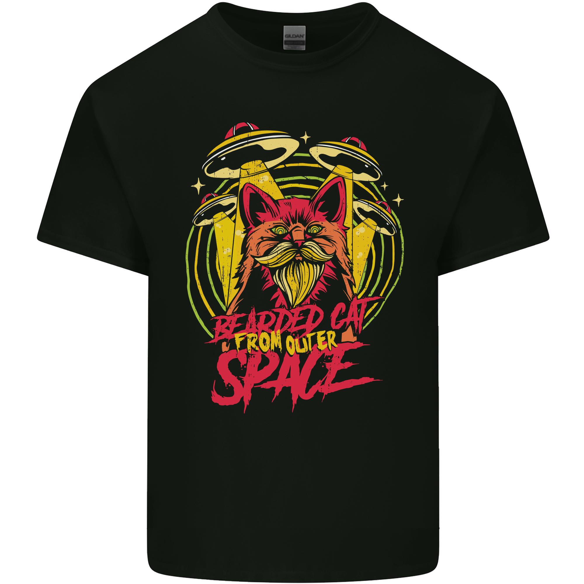 Bearded Cat From Space Outer Aliens UFO Unisexs Light Cotton TShirt S