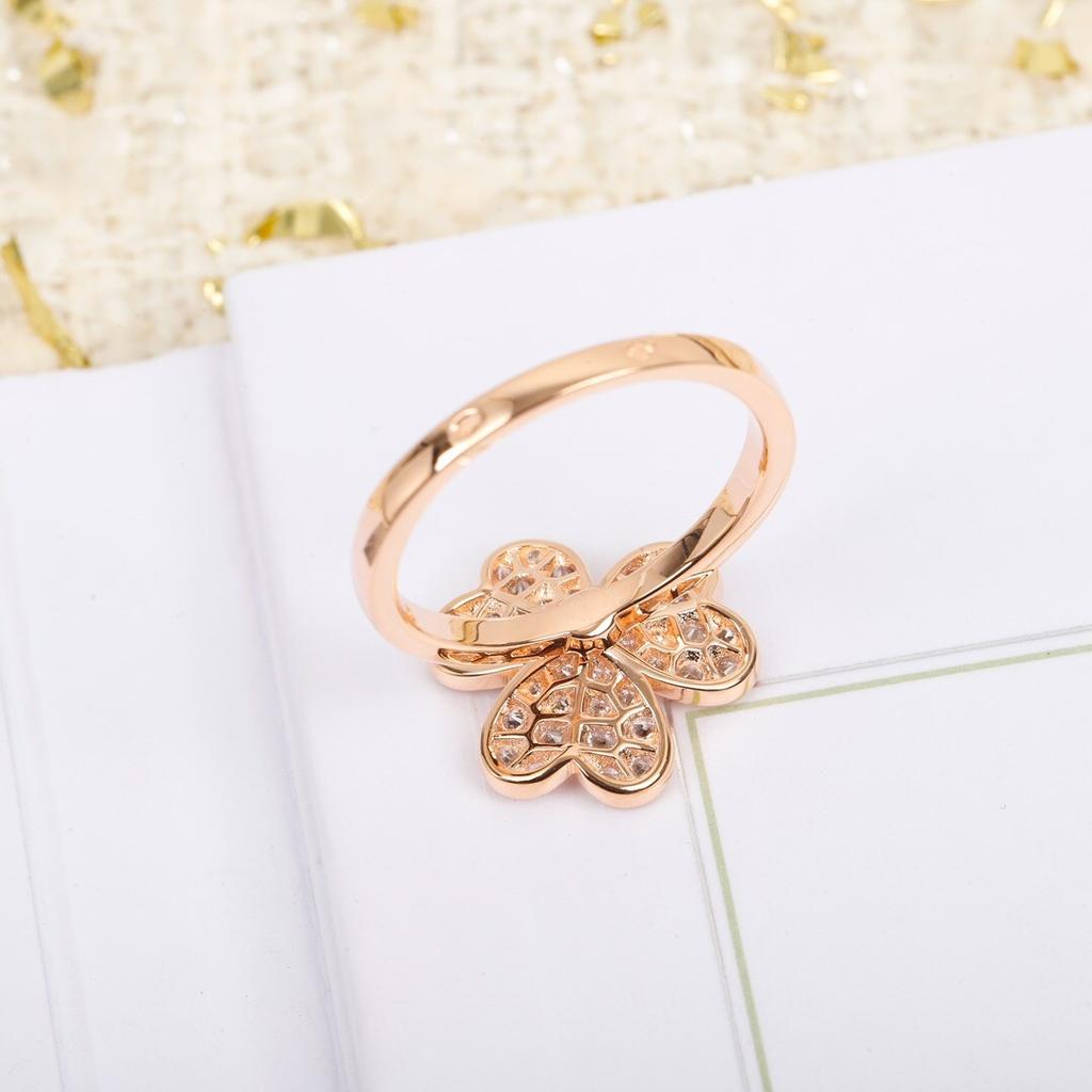 New 2024 Anniversary Gift Hot Sale Famous Brand Party Luxury Jewelry For Women Full Zicon Rose Gold Color Double Flowers Rings