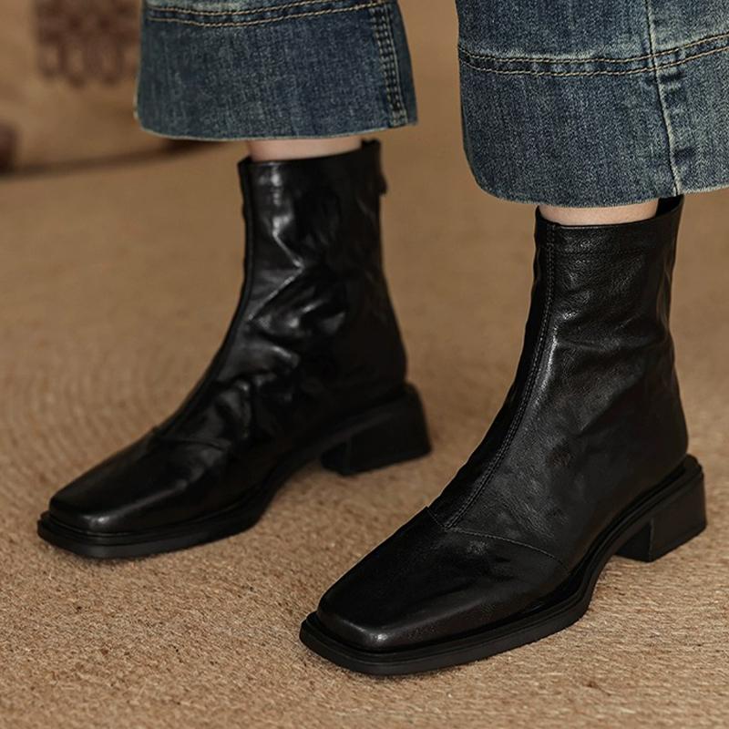 Fashion Ankle Boots Women Square Toe Fashion Dress Heeled Shoes Designer Dress Woman's Winter Boots 2025 Chelsea Botas De Mujer Shoes