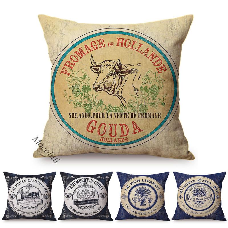 Monika Chen Unisex Nordic Farm Vintage Poster Style Cushion Cover Rural Poultry Crops Pattern Cotton Linen Home Decor Car Sofa Pillow Case Cojines