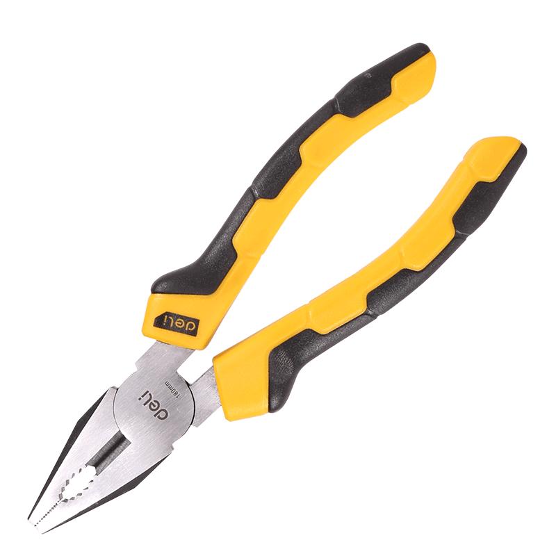 Deli Tools 6.78-Inch Industrial Steel Wire Flat Jaw Cutting Pliers for Electrician and Household Use, Model DL0001.