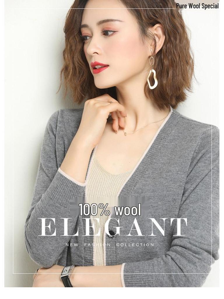 Women's Autumn V-neck Knitted Cardigan: Temperament Slimming Long Sleeve Wool Coat