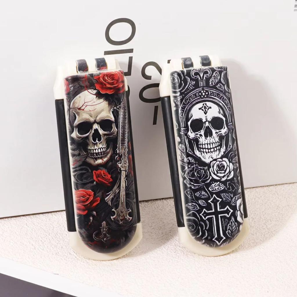 1pc Skeleton Flower Cross Pattern Folding Haircomb with Built in Mirror for Gentle Combing and Styling
