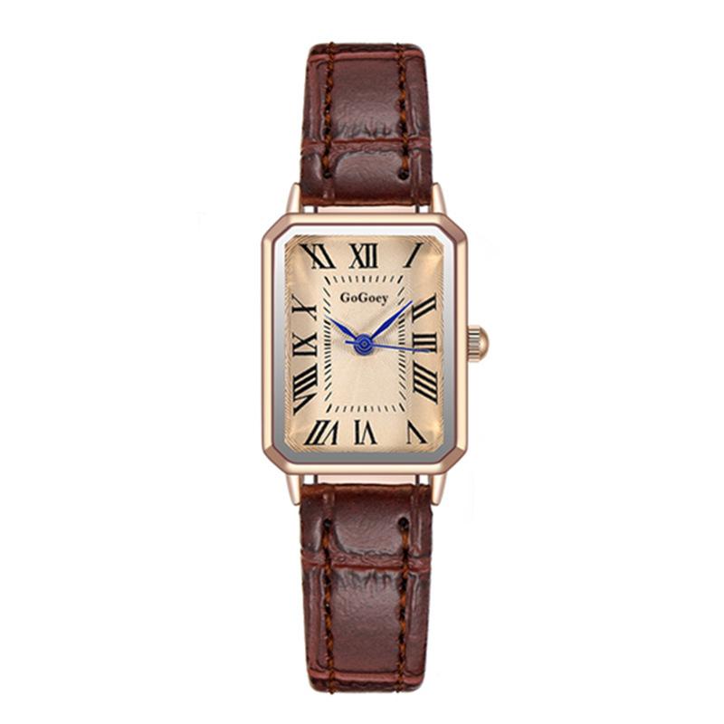Casual Retro Roman Dial Quartz Watches Ladies Rectangle Leather Strap Wristwatch Clock Fashionable for Women Reloj De Mujer