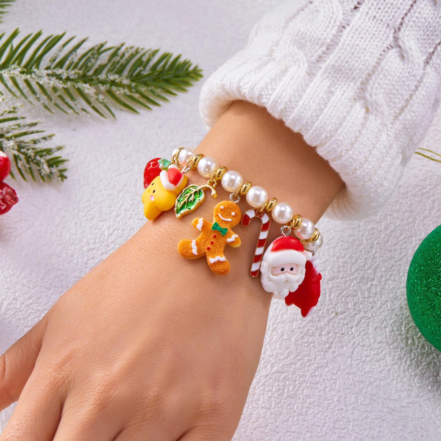 

Exquisite Christmas Santa Claus Snowman Imitation Pearl Bracelet for Women Resin Elegant Sweet Festival Charming Party Jewelry