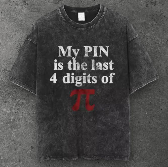Unisex Pi Symbol Math Meme Oversized T Shirt Acid Washed Black Grunge S-3XL S