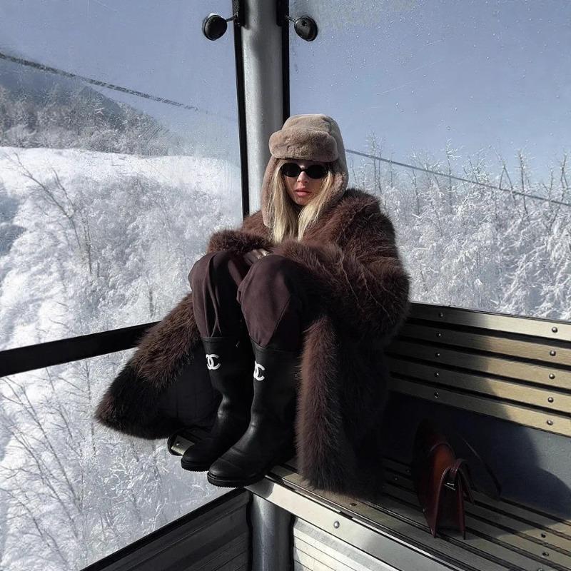 New autumn and winter high-quality fox fur coat medium and long green fruit collar imitation fur coat soft plush coat