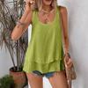 Women Orange Double Layered Ruffle Hem U Neck Sleeveless Tank Top
