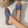 2024 Summer Floral PU Mid-Heel Wedge Slippers for Women - Plus Size & Casual