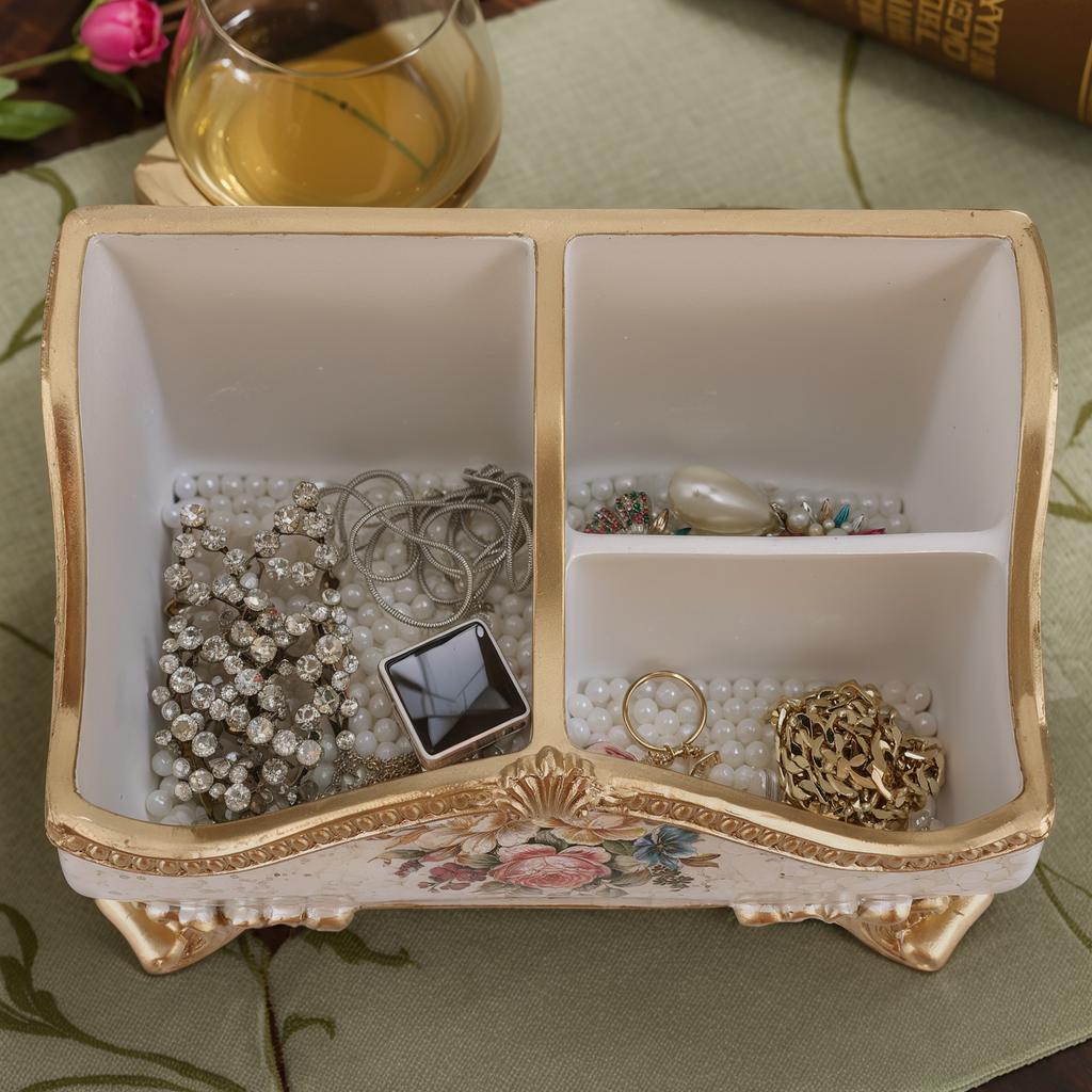 Vintage Floral Resin Tray European Style Storage Box Ornament Three Compartment Vanity Holder Desk Organizer Home Decor