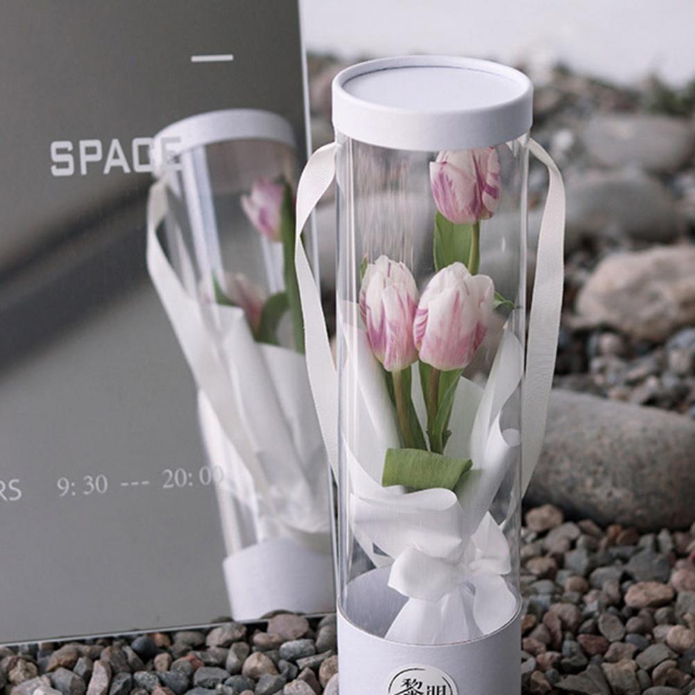 Flower Gift Box Silk Handle Transparent PVC Exquisite Flower Display Box Party Wedding Rose Party Gift Box Packaging Box Handbag