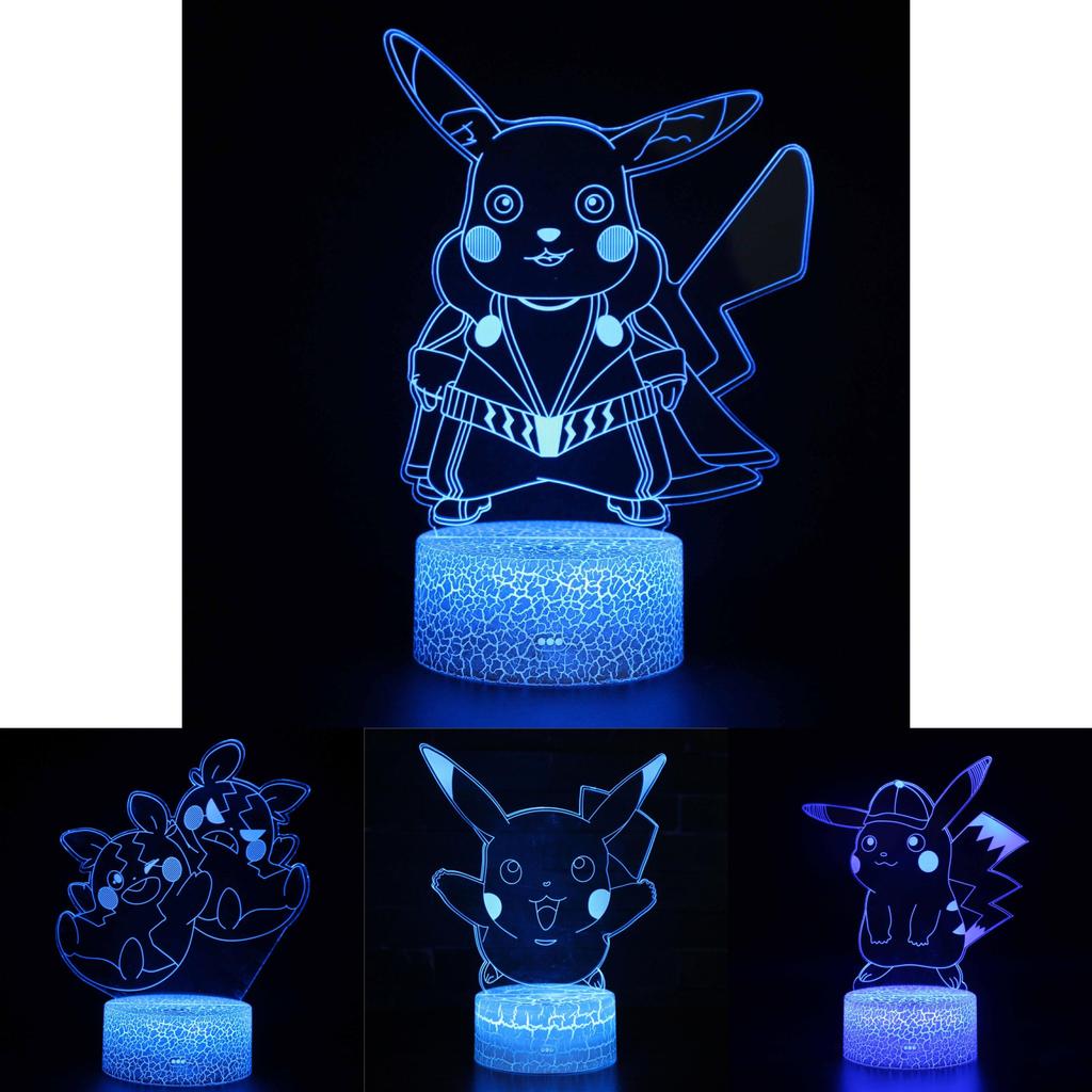 Creative 3d Pikachu Night Light Cute Table Lamp Colorful Atmosphere Lamp Gift Idea