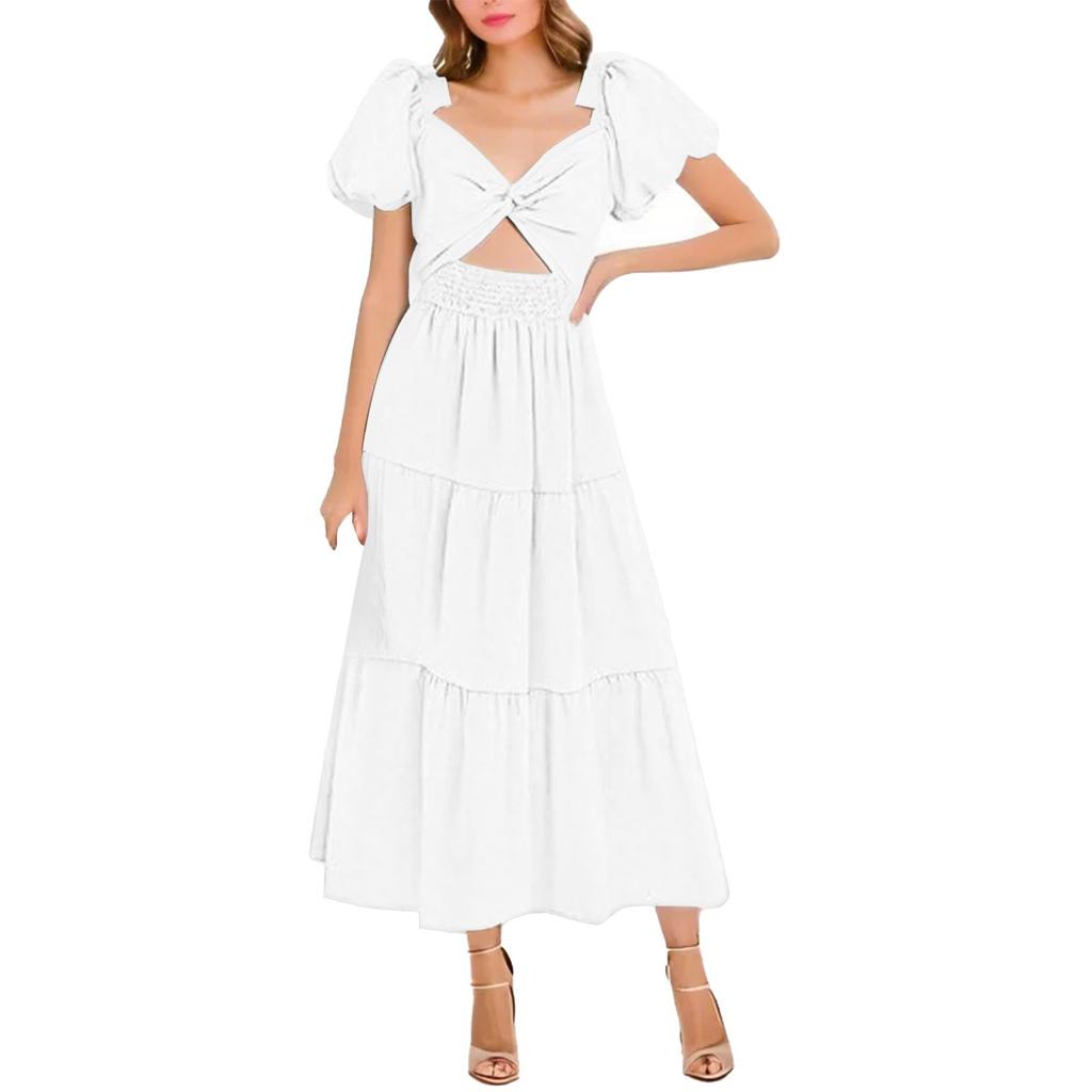 Damenmode Böhmische Wickel Kurzarm A-Linie Strand Lange Kleider