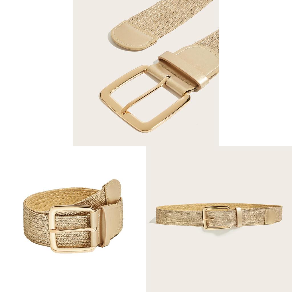 Casual Boho Pp Straw Belt With Alloy Buckle For Women Fashion Accessories Spring 2026