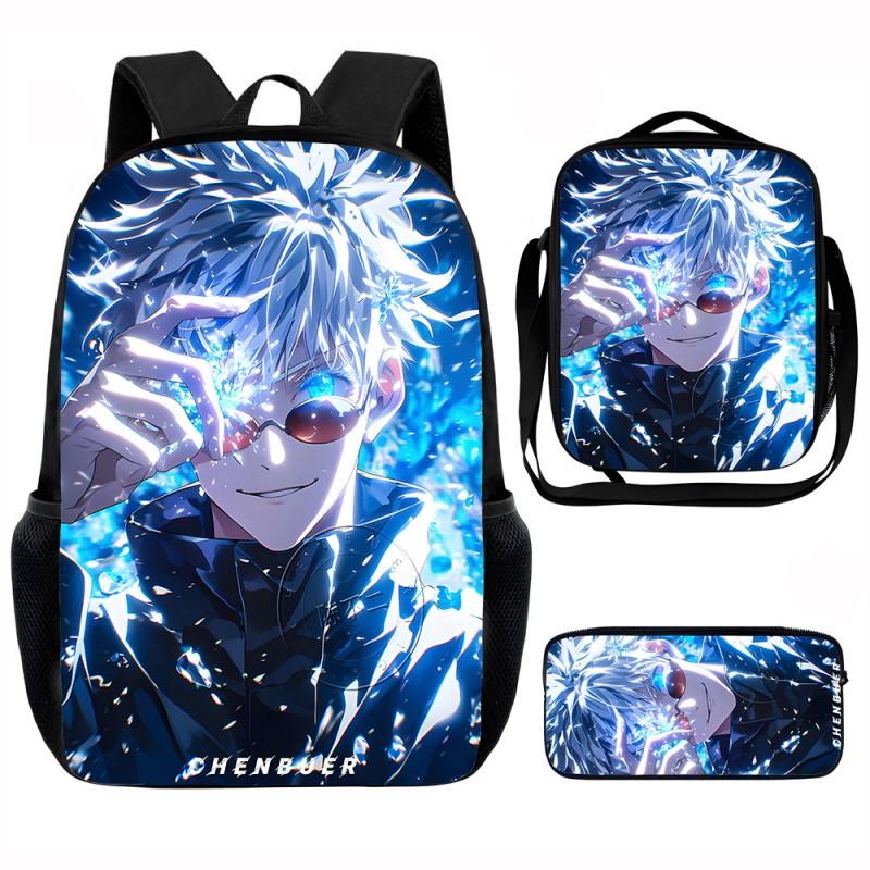 Set Zaino Scolastico Cartone Animato Anime Bambini Leggero Ergonomico Borsa a Spalla Doppia Con Portapranzo Astuccio Tessuto Oxford