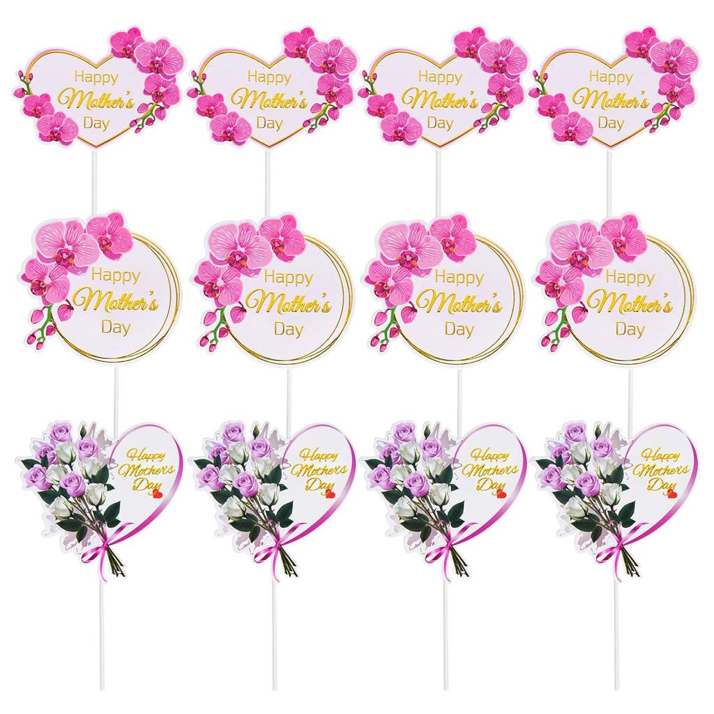 12 pcs Happy Mother's Day Cake Topper Mom Letter Cake topper Pink, Decorative Party Cake Decoration for Mother's Day