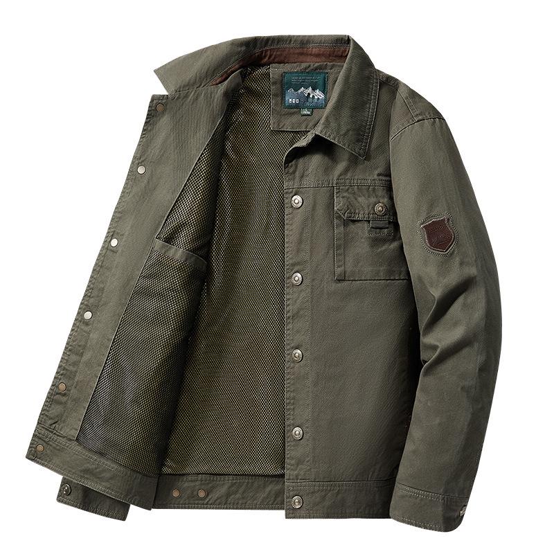 2024 Men's Spring & Autumn Lapel Jackets for Middle-aged & Elderly - Solid Color Casual Coats