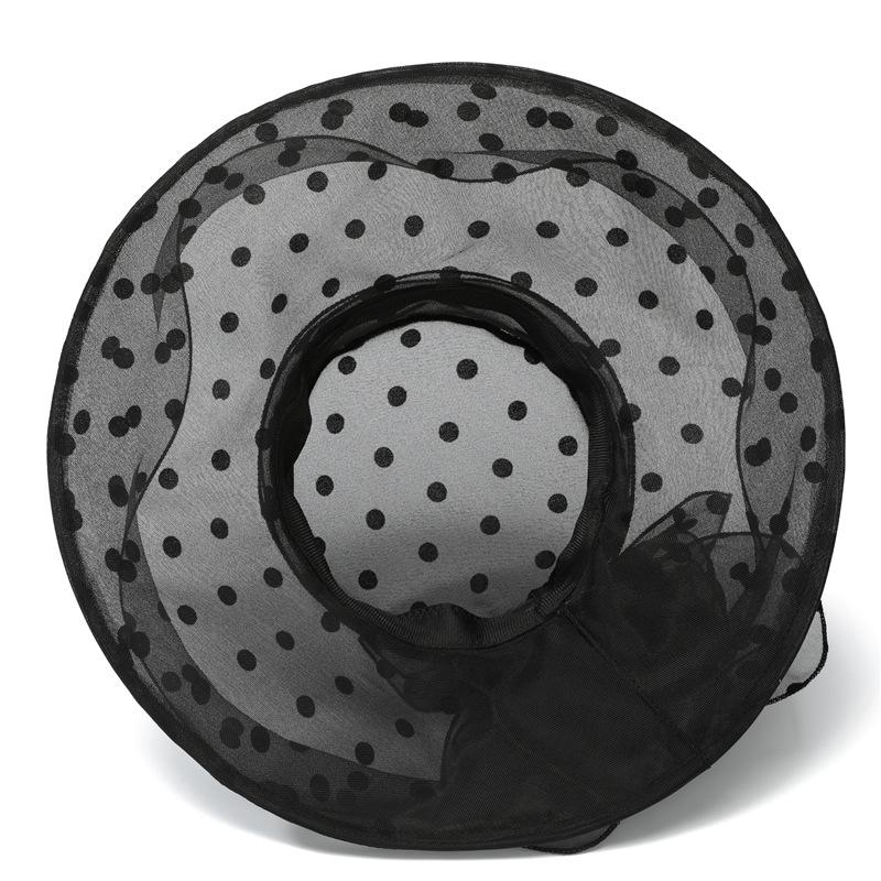 Puntíkatý organzový klobouk proti slunci Elegantní krajkové derby klobouky s širokým okrajem Lehké tenké, prodyšné cestovní plážové klobouky pro ženy, dívky