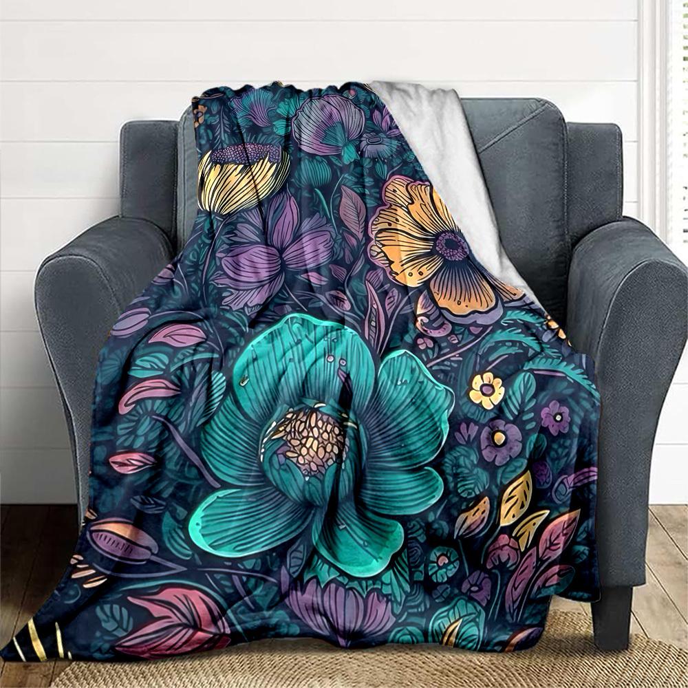 1pc Floral Patterns Blanket, Lightweight Flannel Throw Blanket for Sofa, Bed, Travel, Camping, Living Room, Office, Couch043