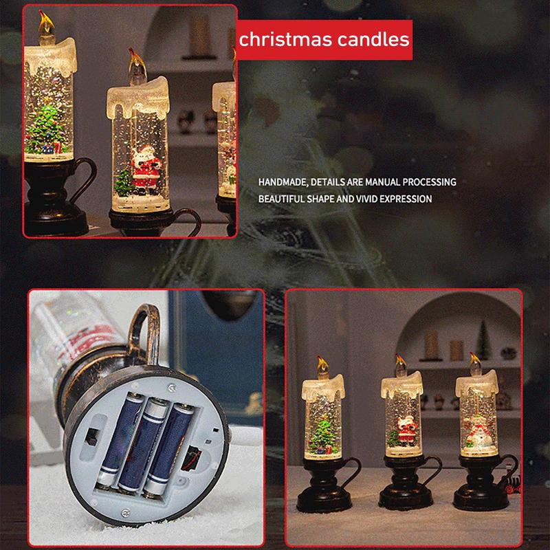 Glittering Christmas Snow Globe Candle Battery Operated LED Flameless Candle Glitter Lamp Christmas Decoration Night Light Gift