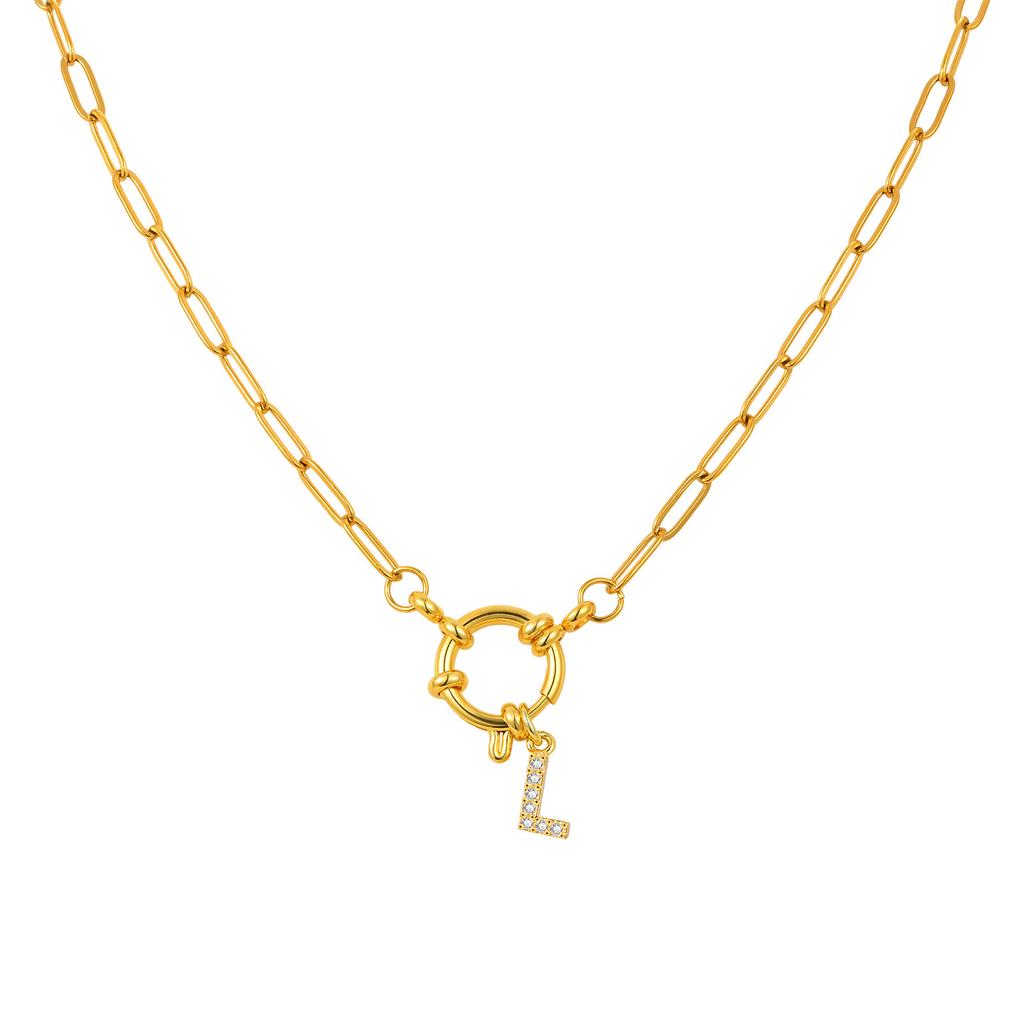 Stainless Steel Plated 18K Gold Stylish Simple Small Square Chain Bubble Buckle Copper 26 Letter Necklace Nc-1887