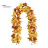 Holiday Gifts for Family Artificial Fall Maple Leaf Wreath, Autumn Vine with Pine Cones Pumpkins, Reusable Realistic Orange Red Leaves Hanging